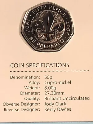 2019 Scouting 50p Fifty Pence Coin Brilliant From Royal Mint Set UK BUNC • £7.50