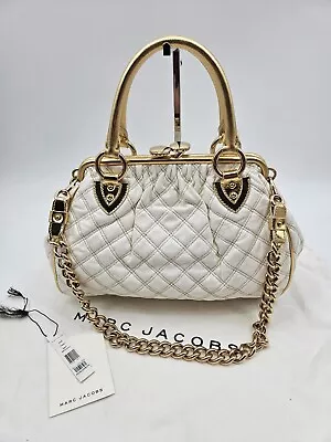 Marc Jacobs White & Gold Quilted Leather Stam Bag Hobo Satchel Purse  • $699