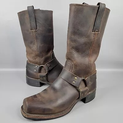 Frye Harness Boots Moto Biker Pull On Brown Leather Distressed Mens Size 9.5 M • $129