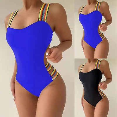 Women's Striped Bikini Bottoms Women's Colorful Elastic Band Swimwear With Built • $41.58