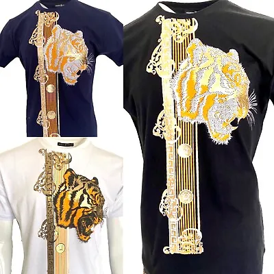 £18.99 • Buy Mens Baroque Tiger T Shirts, Foil Print Tees, Hiphop Rhinestones Georgio Peviani