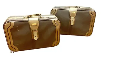 Vintage 80’s Designer Sasson 2 Piece Luggage Suitcase Travel Set  Two-tone Brown • $42.50