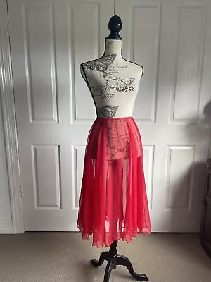 Vintage Pinup Style Red Sheer Mesh Nylon Petticoat Full Length Maxi Skirt XS-S • £24.81