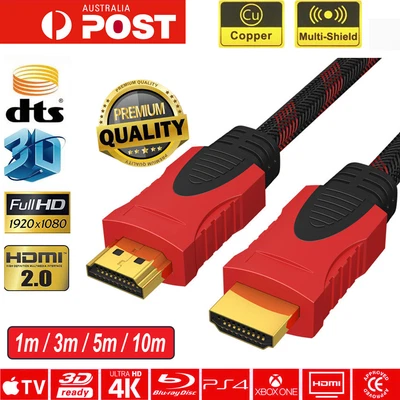 $4.99 • Buy Premium HDMI Cable V2.0 3D Ultra HD TV 1080p High Speed Ethernet 1m 3m 5m 10m
