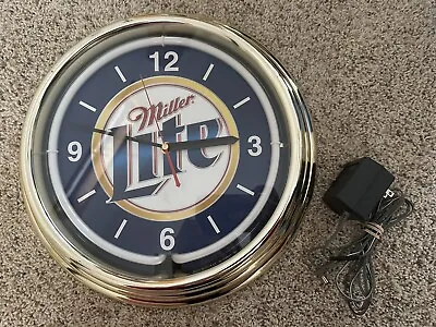 WORKS Vintage Miller Lite Beer Sign Electric Blue Neon Clock 2002 Retro Logo • $75