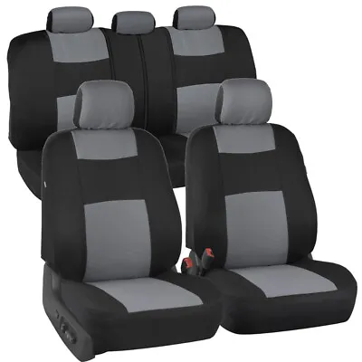 $30.99 • Buy Car Seat Covers Set 60/40 40/60 Split Bench Polyester Gray/Black Auto Truck SUV