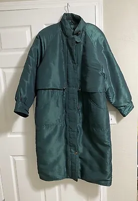 Vintage Eddie Bauer Goose Down Trench Coat Jacket Womens Medium Green Puffer L • $29.99