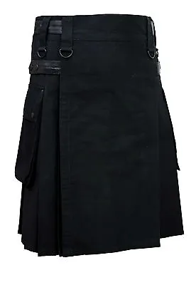 Men Black Leather Straps Fashion Sport Utility Kilt Deluxe Kilt Adjustable Sizes • £29.99