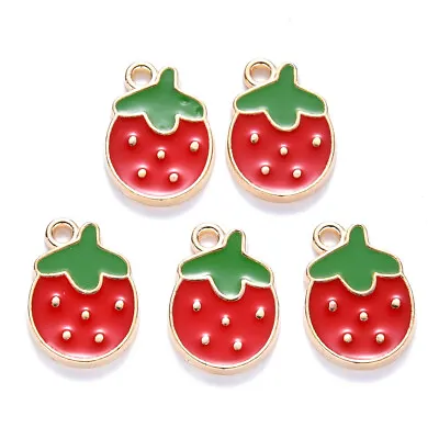 £2.94 • Buy 10pcs Strawberry Alloy Enamel Pendants Red Cute Fruit Dangle Charms 16.5x11.5mm