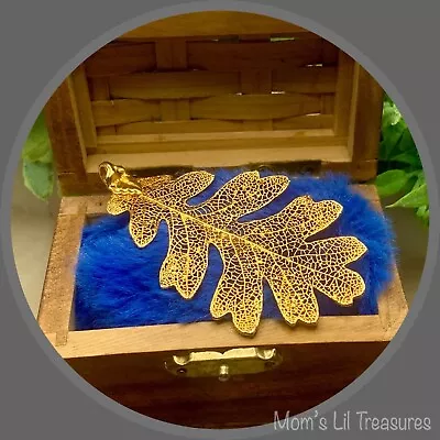 Vintage Large Gold Dipped Filigree Gold Oak Leaf Pendant 2 3/4” X 1 5/8” • $10