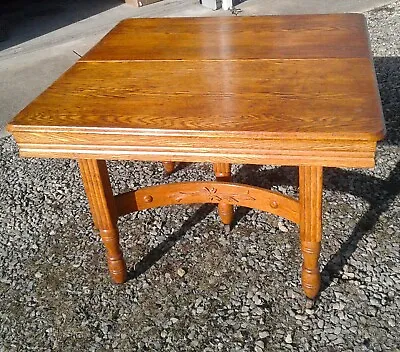 Antique Victorian Oak Square Extension Dining Table Or Library Table W 3 Leaves • $295