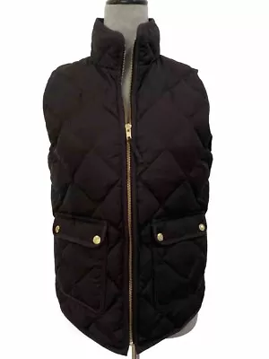 J. Crew Black Excursion Quilted Puffer Vest Jacket Size S Gold Buttons • $25