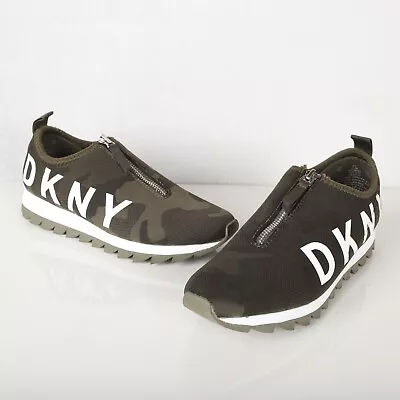 DKNY Women's Zip Up Green Camouflage Trainers UK 4.5 Sports Gym Shoes • £19.95