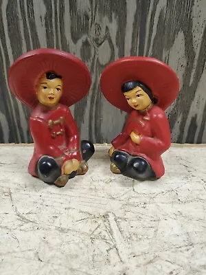 VTG MCM Universal Statuary Corp Chalkware Figurines Asian Couple Man Woman Kitch • $25