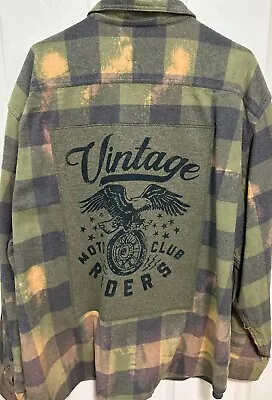 Vintage Moto Club Riders Flannel Shirt Distressed Mens XXXXL ONE OF A KIND • $41.60