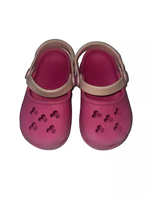 Crocs Mickey Minnie Mouse Disney Toddler 6 7 Hot Pink Bubblegum Straps • $14.99