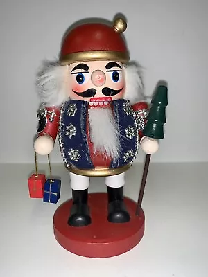 Vintage 1980 Wooden Nutcracker Small Ornate Uniform Holding Christmas Gifts 6” • $18.50