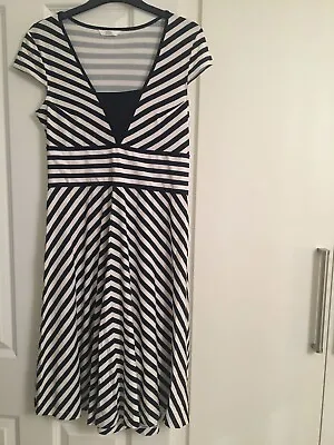 £7 • Buy Marks And Spencer Women’s Navy White Striped Midi Dress Size 12