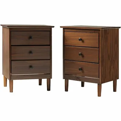 Pemberly Row Mid-Century Solid Wood Bedroom Nightstand In Walnut (Set Of 2) • $262.34