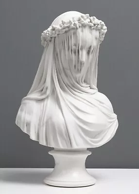 The Veiled Maiden Bust Statue (The Bride) - Veined & Polished - (13.9in/35.5cm) • $332