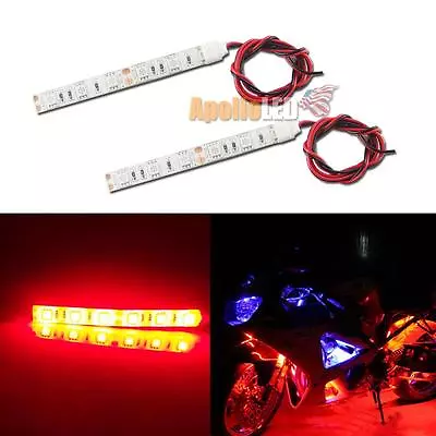 2x Red 6-5050-SMD LED Strip Lights Motorcycle Body Under Glow Accent Lighting • $8.99