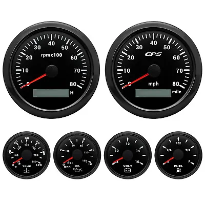 6 Gauge Set GPS Speedometer 0-80MPH Tacho For Car Marine Boat Truck Waterproof • $108.80