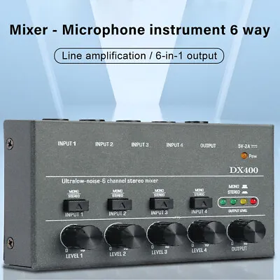 Mini Audio Mixer Ultra Low Noise 4/6/8 Channel Line Stereo Mixer DC 5V Portable • £35.28