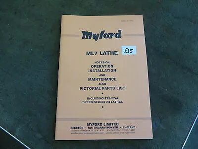 Myford ML7 Lathe Manual + Parts List (original Supply) 720U • £12