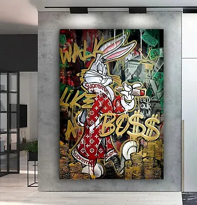 Banksy Style Bugs Bunny Boss Graffitti Framed Canvas Wall Art Or Poster Print • £50.99