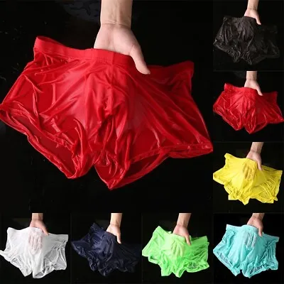 £4.49 • Buy Sexy-Mens-Sheer See Through Boxer Briefs Underwear Mesh Shorts Trunks Underpants