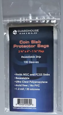 100 Coin Protector Sleeve Bags PCGS NGC Slabs Resealable Guardhouse Acid Free • $7.29