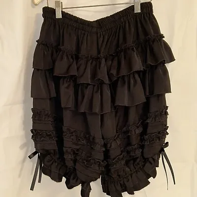 Black Ruffled Bloomers Shorts Elastic Waist Cotton Lolita Gothic Cosplay M/L • $31.96
