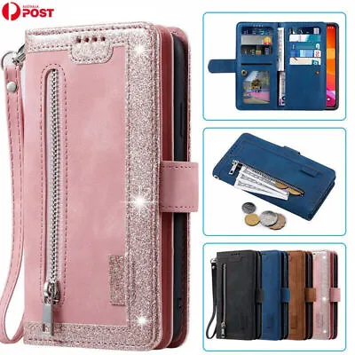 For IPhone 14 15 Pro Max 12 13 11 XR 78 Zipper Leather Wallet Phone Case Cover • $13.18