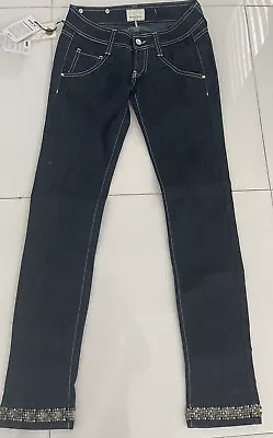 New MET IN JEANS Size 24 Stretch Skinny Dark Denim & Embellished  Made In Italy • $49.99