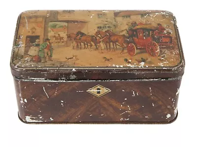 Vintage Large Metal Tin Box  - Litho English Town & Country Coach  • $25