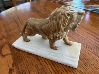 Vintage Carved Marble Onyx Lion Heavy Paperweight Sculpture • $50