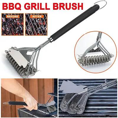 BBQ Grill Brush Scraper Barbecue Cleaning Scrubber Tool Stainless Steel Cleaner • $20.99