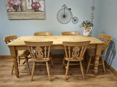 Solid Pine Farmhouse Table 6ft With Drawer And 6 Chairs Dining Set • £699