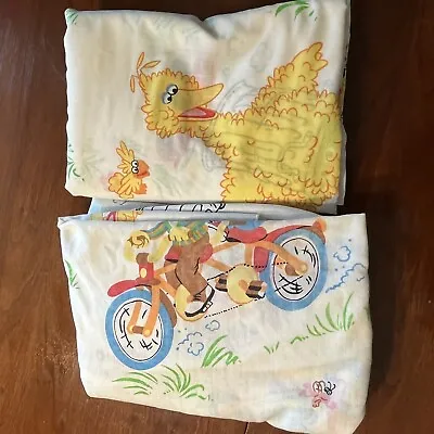 VTG Sesame Street Muppets Sheet Set Bicycles Flat Fitted & Pillow Full? READ • $34.99