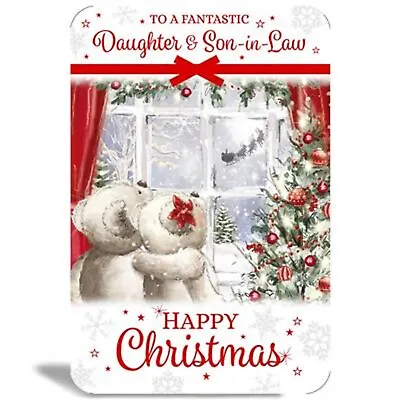 DAUGHTER & SON-IN-LAW CHRISTMAS CARD LOVELY WORDS CUTE BEAR 9 X6  - Free P&p • £3.29