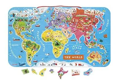 Magnetic World Map Puzzle - English - 92 Pieces - Janod 70cm NEW • £39.99