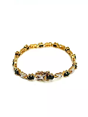 $20 • Buy Natural Sapphire Diamond Tennis Bracelet Sterling Silver Vermeil Vintage (B)