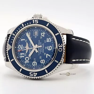 Breitling Superocean II 42 Blue Dial Stainless Steel/Leather Automatic A17365 • $2495
