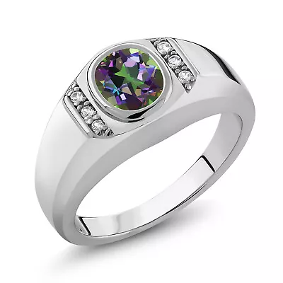 Men's 925 Sterling Silver Green Mystic Topaz And White Created Sapphire Ring • $87.99