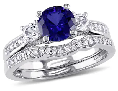 Lab-Created Blue & White Sapphire 1 1/3 Carat (ctw) With Diamonds Set 10K Gold • $399