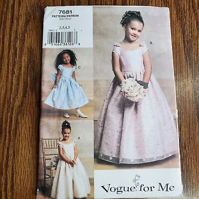 00s Vogue Pattern 7681 Girls Formal Fit Flare Gown Cap Sleeve 2 3 4 5 • $15.26