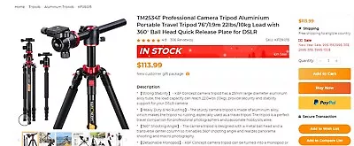 $99.99 • Buy K&F Concept 76  TM2534T  Camera Tripod Monopod ====Xtra  Quick Release Plate
