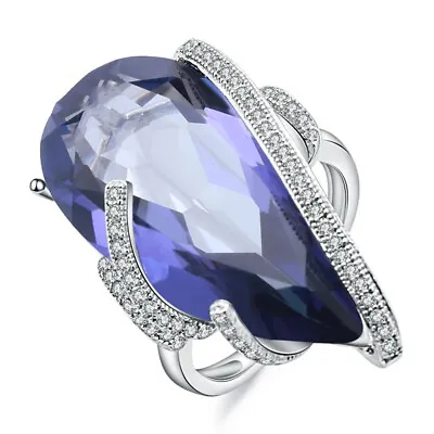 Natural 17.8Ct Iolite Blue Mystic Quartz Solid 925 Sterling Silver Women Ring • $54.99