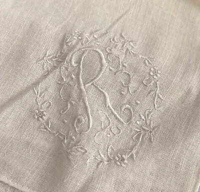 Vintage Wedding Handkerchief White Monogram Initial R Hankie X-4 • $5.50