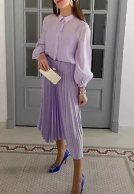 NWT Zara Lavender Pleated Midi Skirt Size M • $60